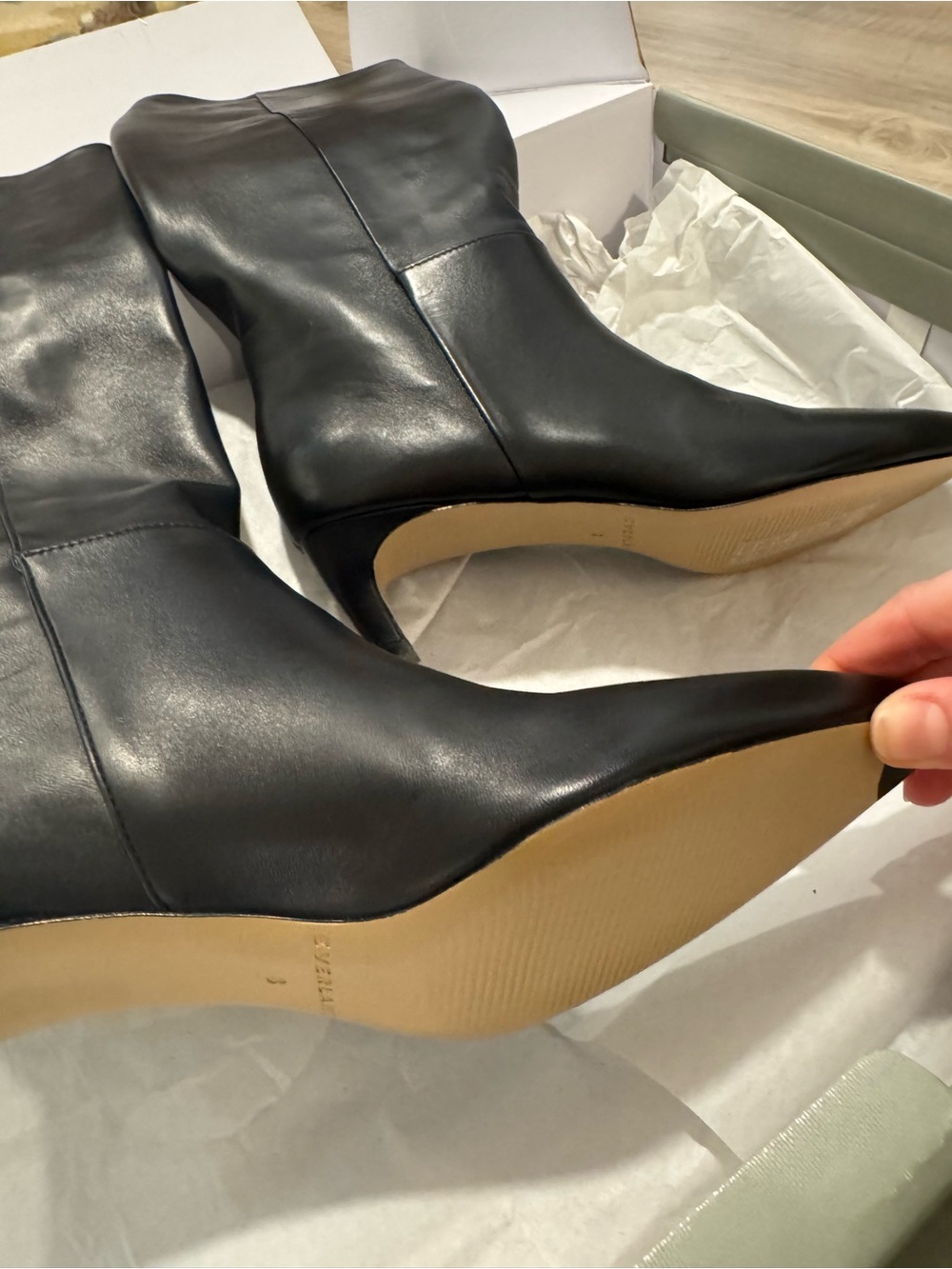 Everlane Black Leather Knee-High Pointed Toe Boots - Picture 2 of 4